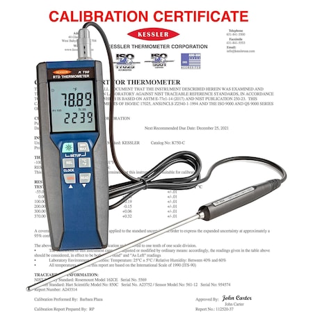 Kessler Usa Extreme Reference Precision Digital Thermometer Supplied w/ISO 17025 Certificate Traceable to NIST K750-C
